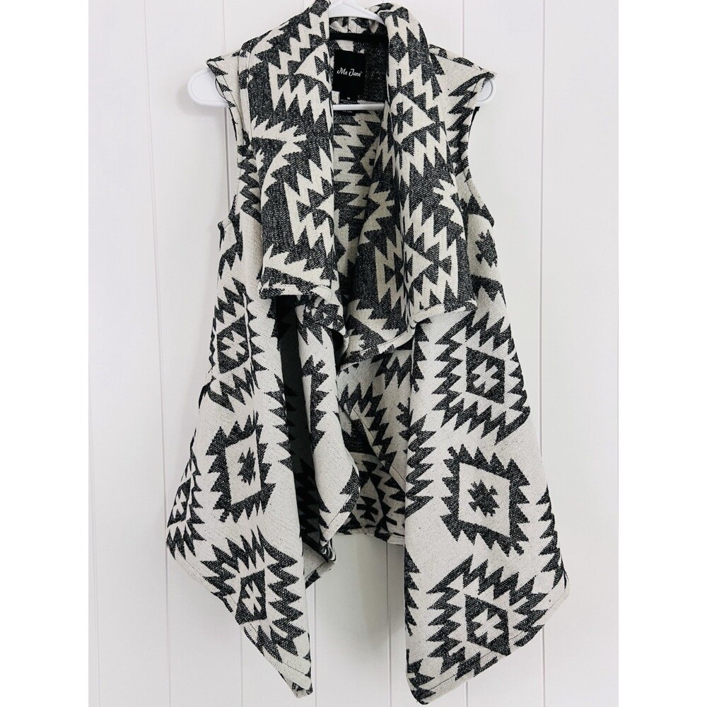 Me Jane Gray & White Aztec Thick Knit Wool Blend Sleeveless Cardigan Southwest M